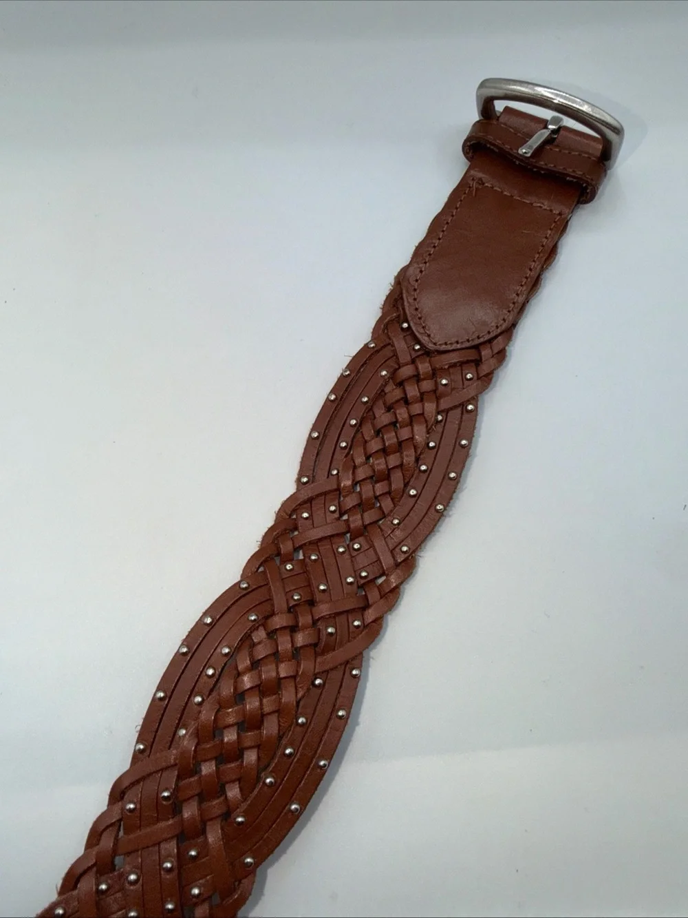 Talbots Brown Woven Leather Belt with Stud Accents women Sz Medium